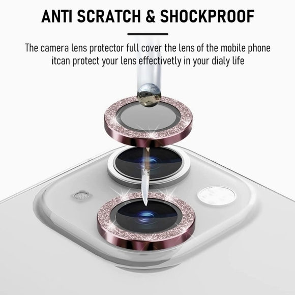 Camera lens tempered glass protector Glitter iPhone 14 iPhone 14 Plus Pink - Picture 2 of 6